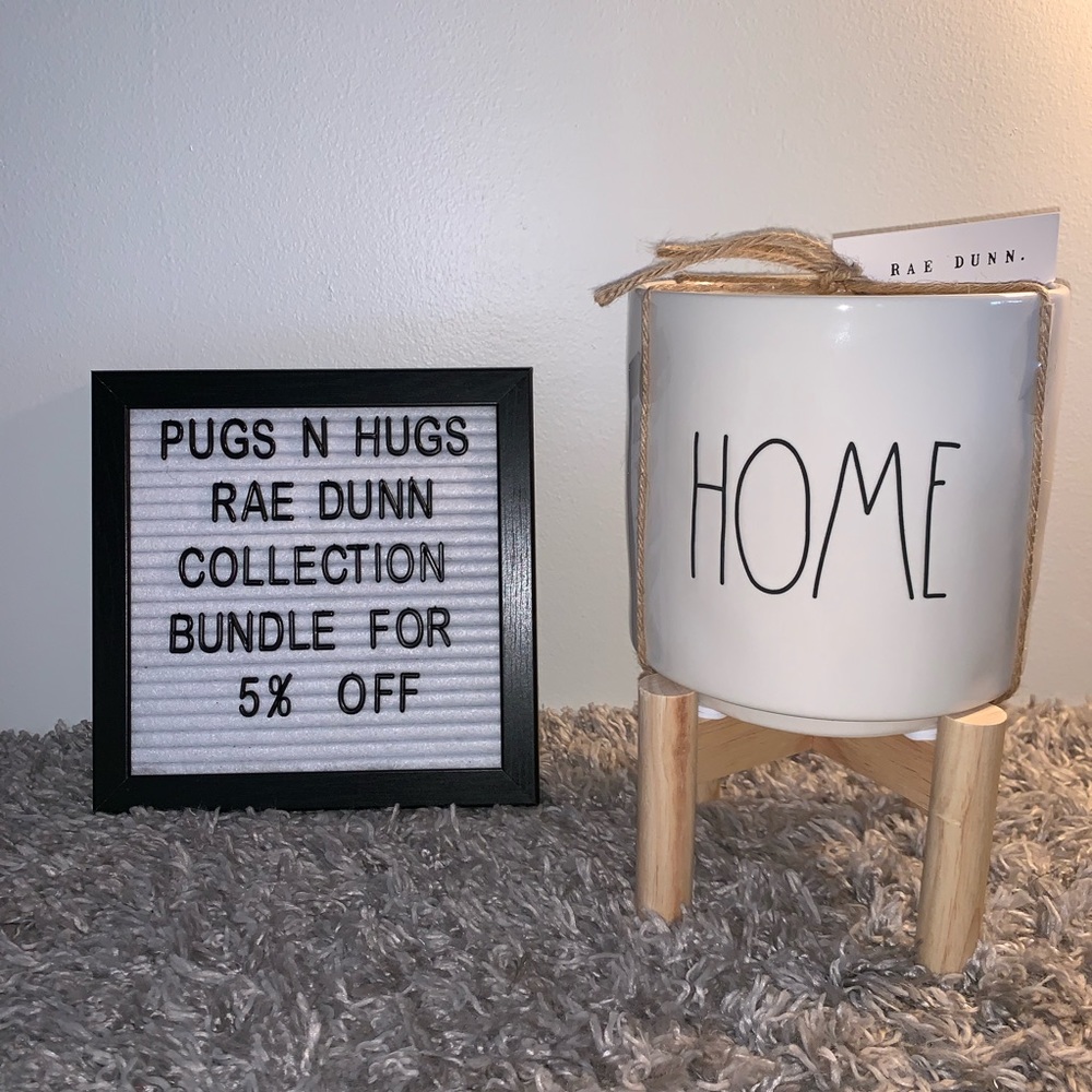 Rae Dunn Home Planter on Wooden Stand